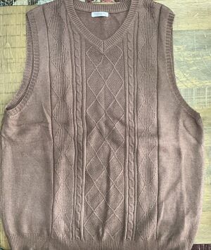 Coofandy Men's Sweater Vest Chocolate Brown XL Academia Preppy Grandpa Argyle